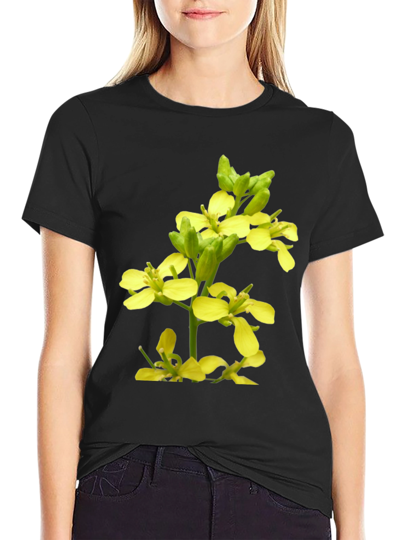 Floral Print T-Shirt - Mustard Flower Graphic Tee