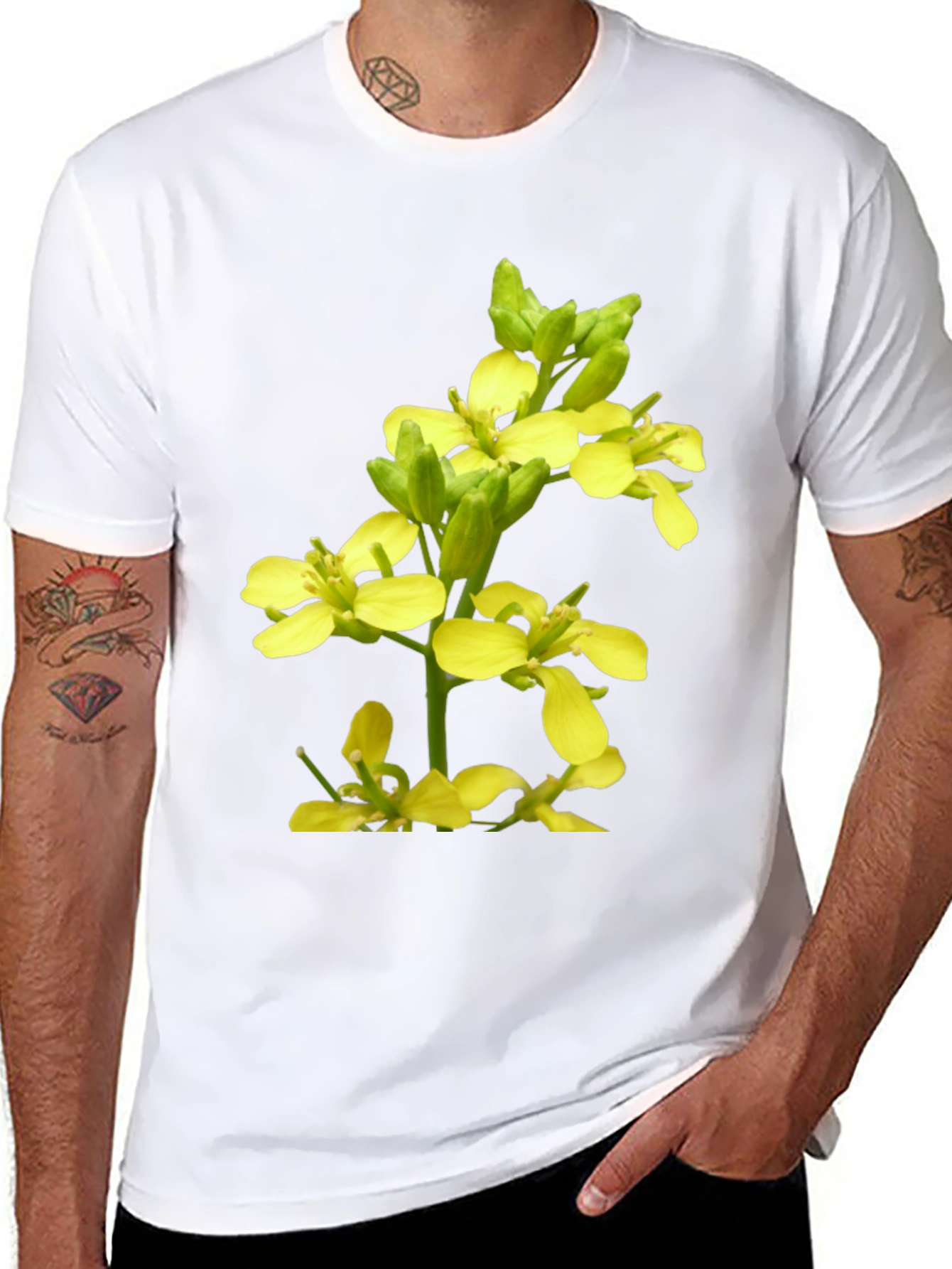 Floral Print T-Shirt - Mustard Flower Graphic Tee
