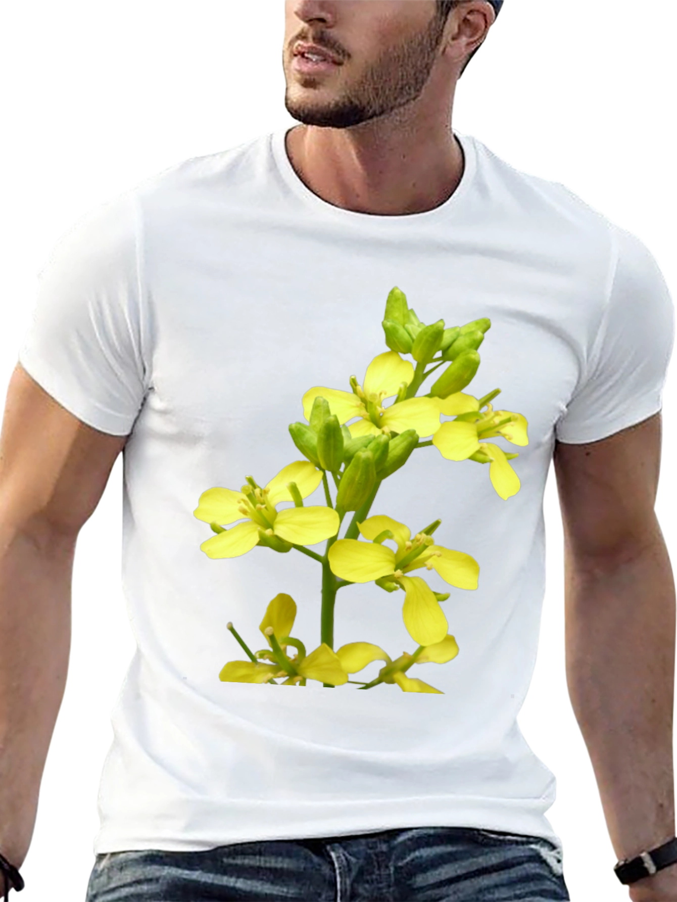Floral Print T-Shirt - Mustard Flower Graphic Tee