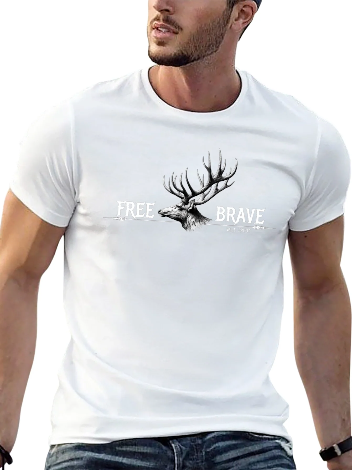 Wild Spirit Deer Graphic Tee - Black Cotton Blend