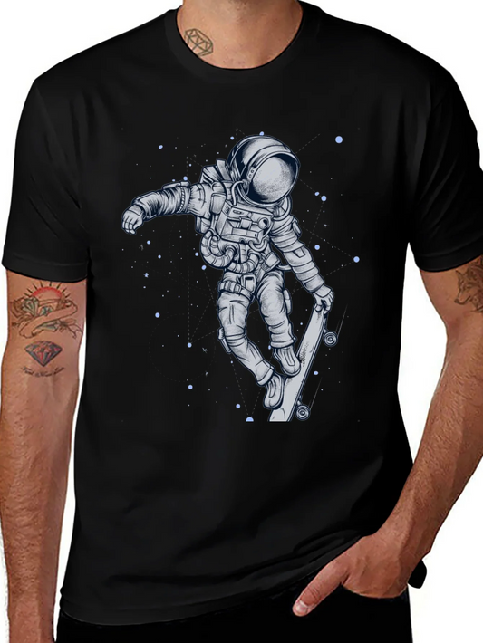 Skateboarding Astronaut Graphic Tee - Cool Space Design