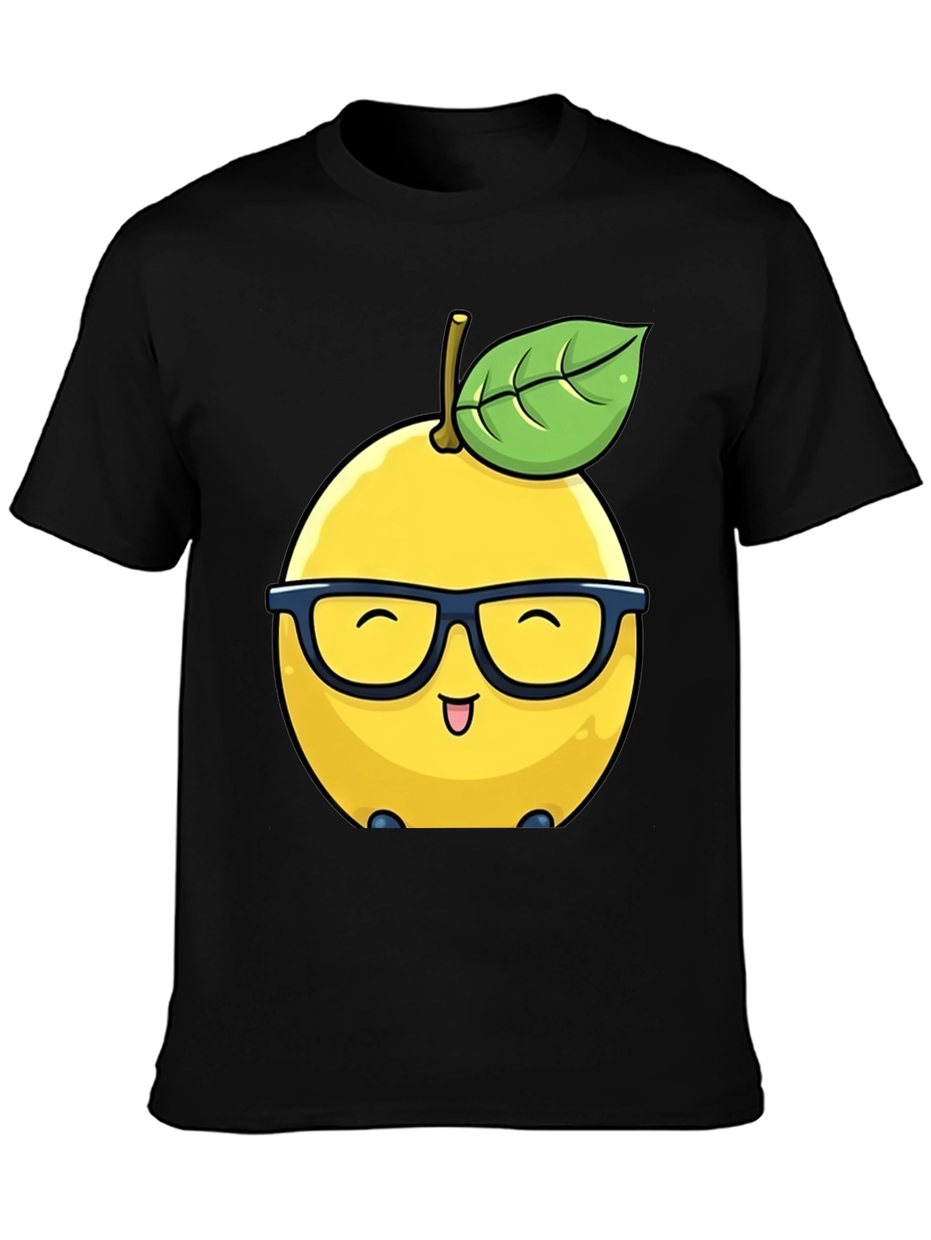 Funny Lemon with Glasses Black T-Shirt