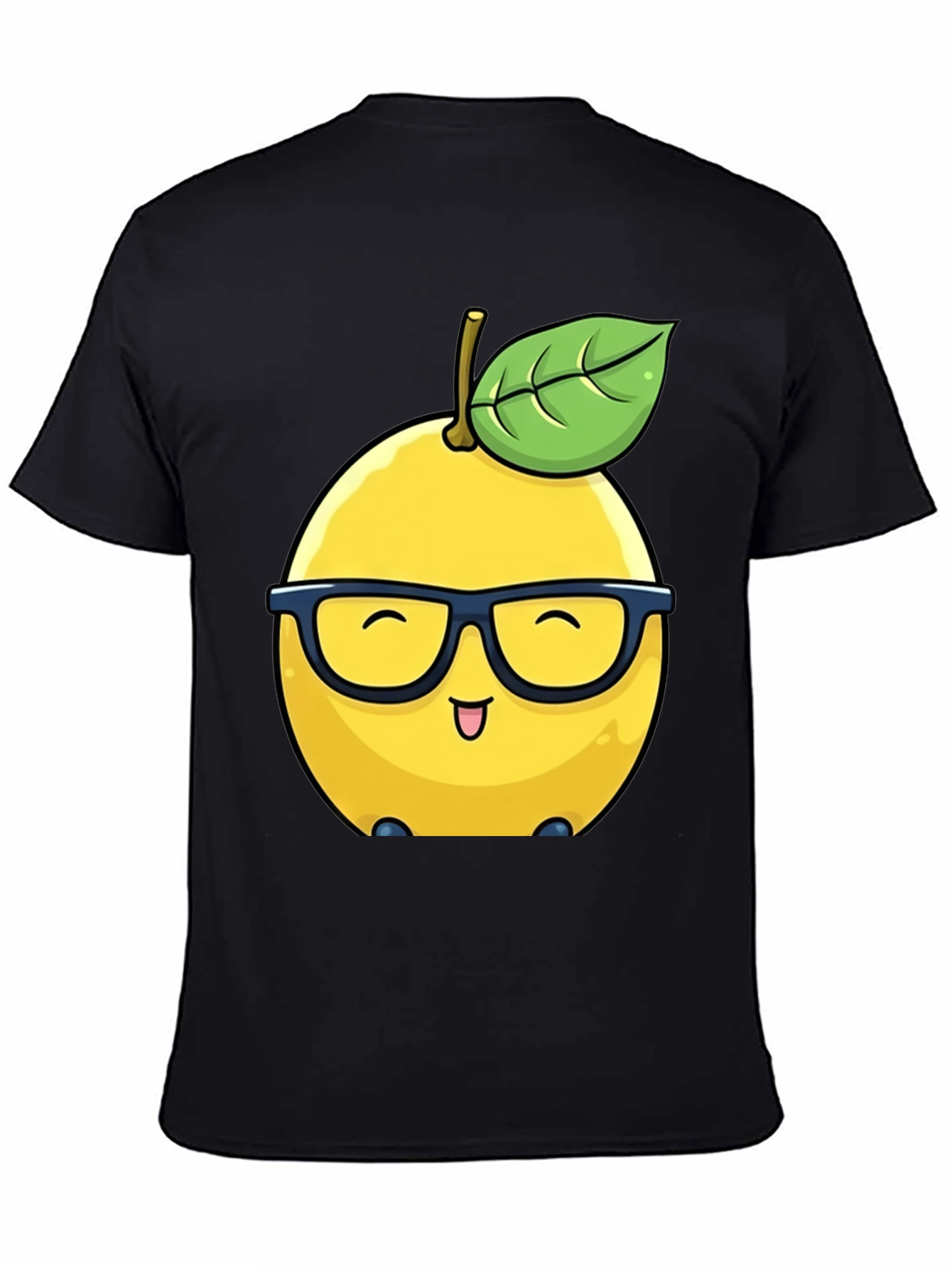 Funny Lemon with Glasses Black T-Shirt