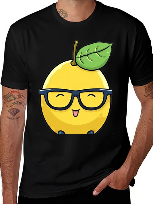 Funny Lemon with Glasses Black T-Shirt