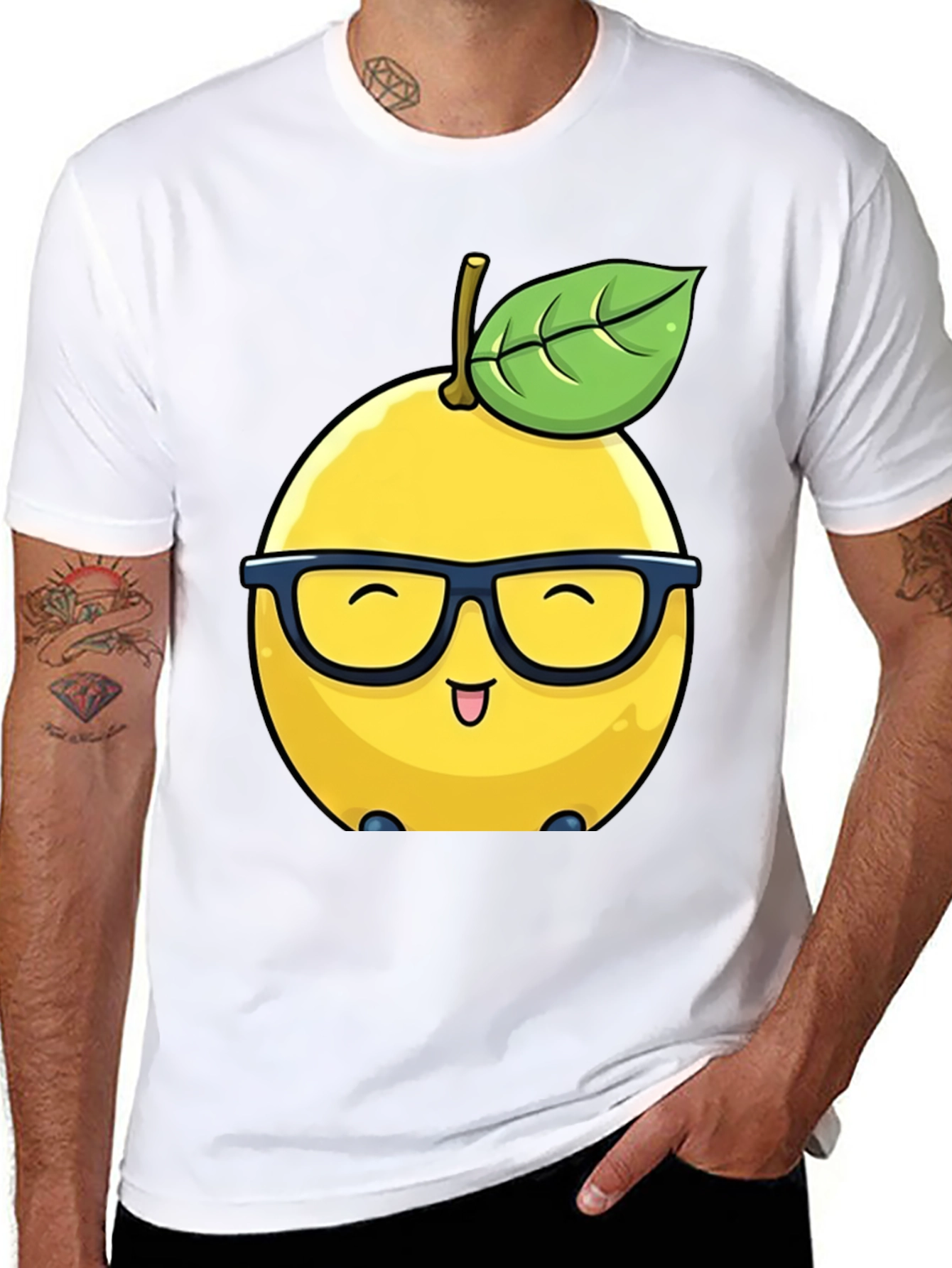 Funny Lemon with Glasses Black T-Shirt