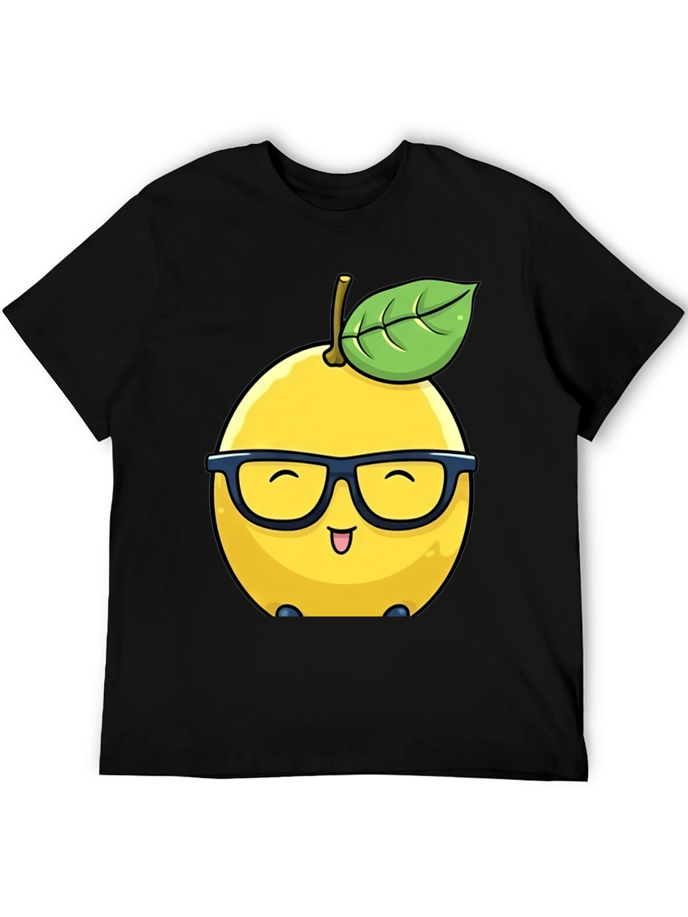 Funny Lemon with Glasses Black T-Shirt