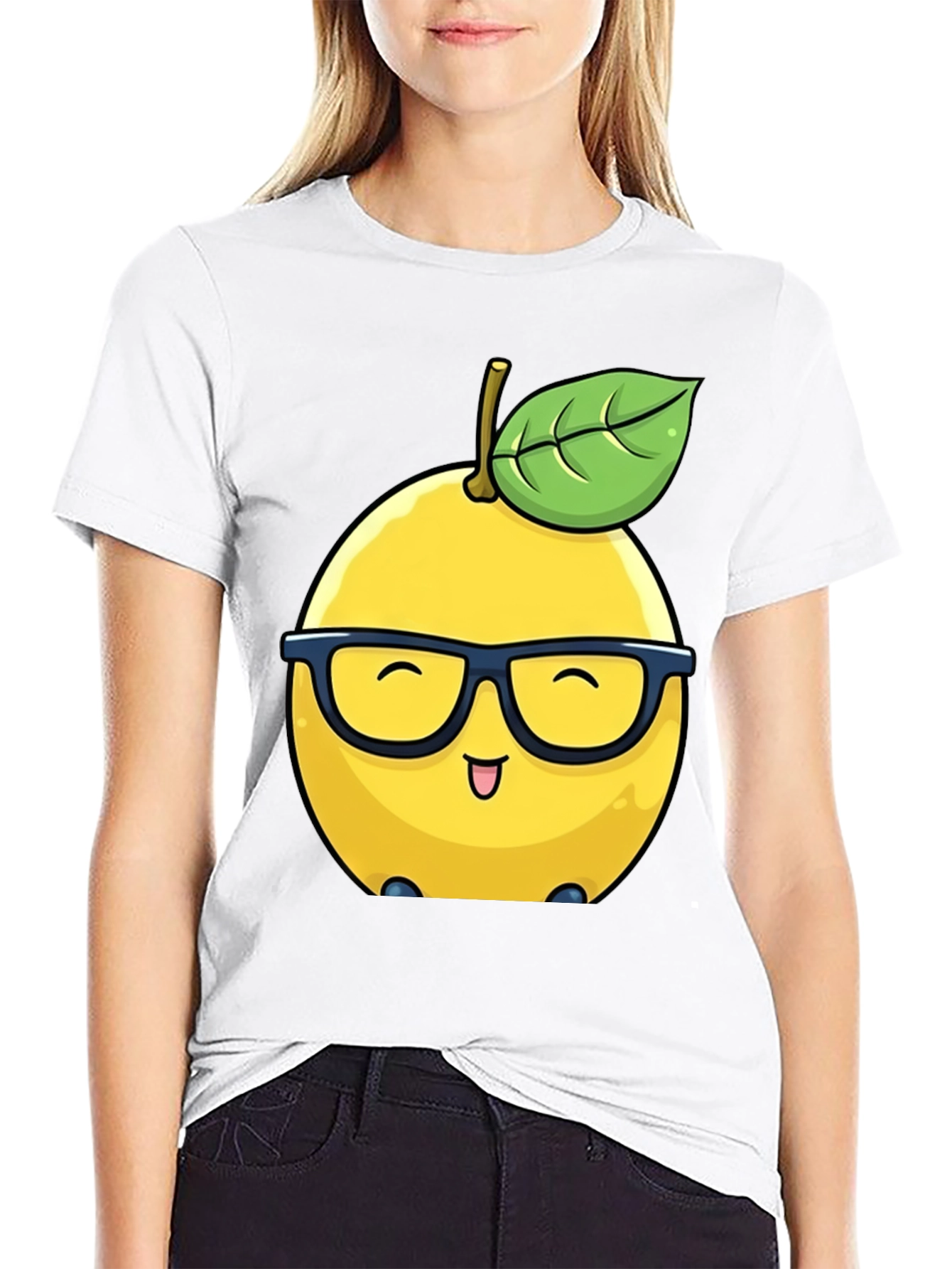 Funny Lemon with Glasses Black T-Shirt