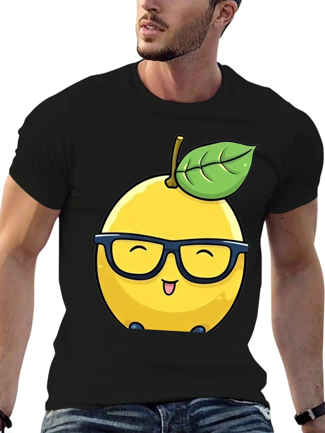 Funny Lemon with Glasses Black T-Shirt