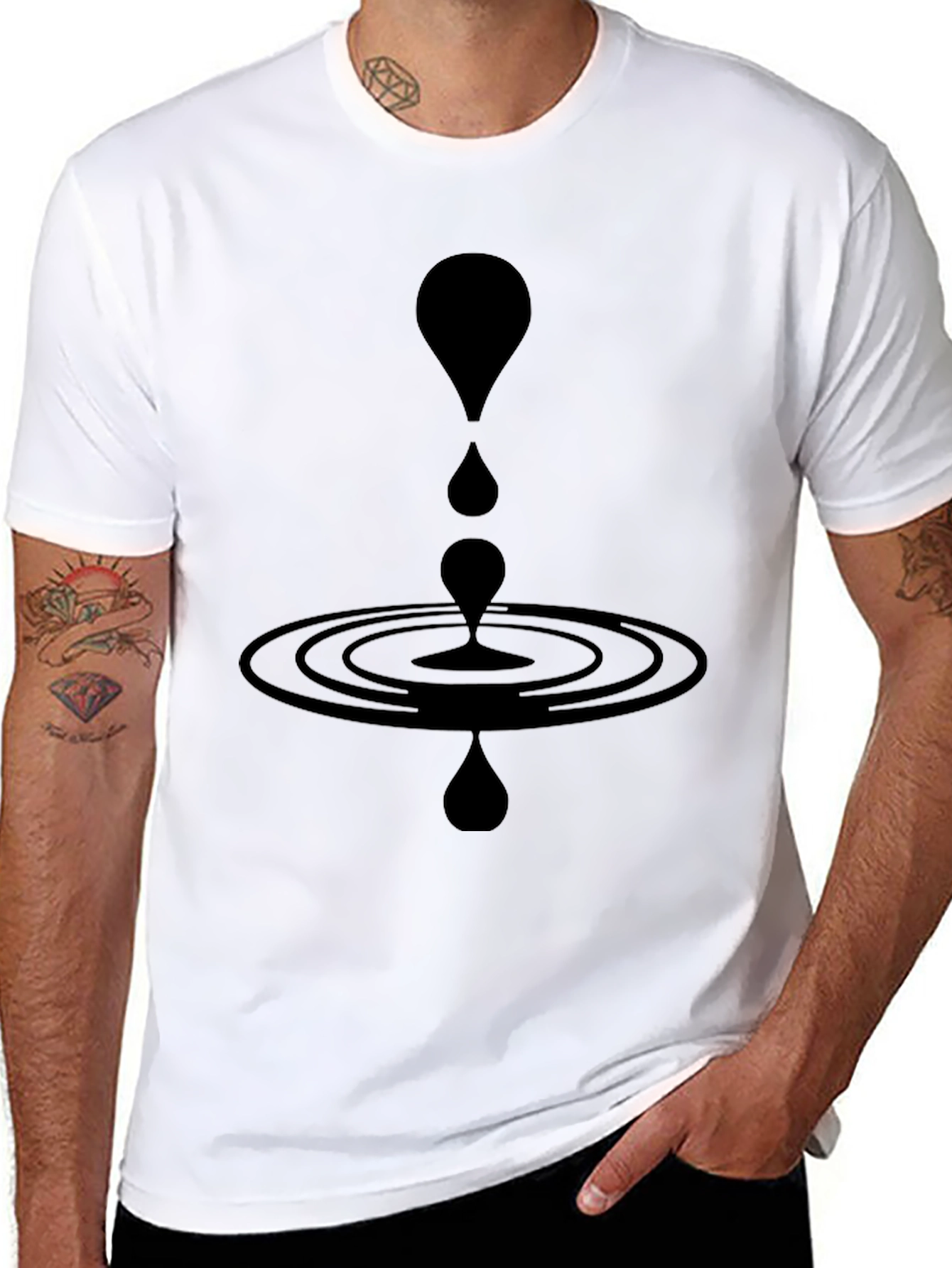 Modern Black Water Droplet Ripple Graphic T-Shirt