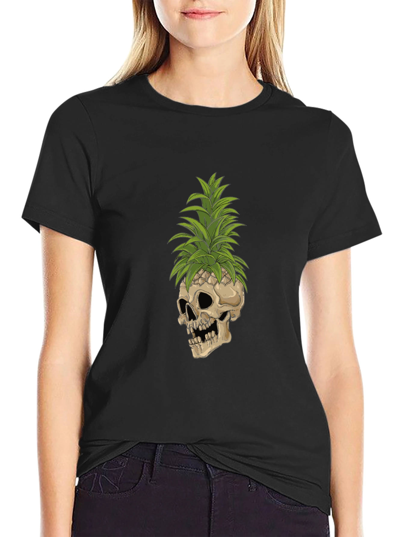 Skull Pineapple Graphic Tee - Black Cotton T-Shirt