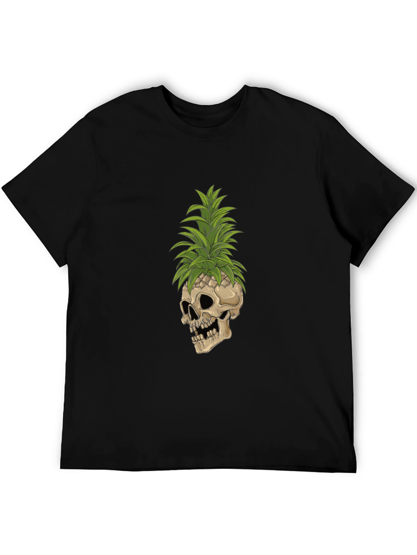 Skull Pineapple Graphic Tee - Black Cotton T-Shirt