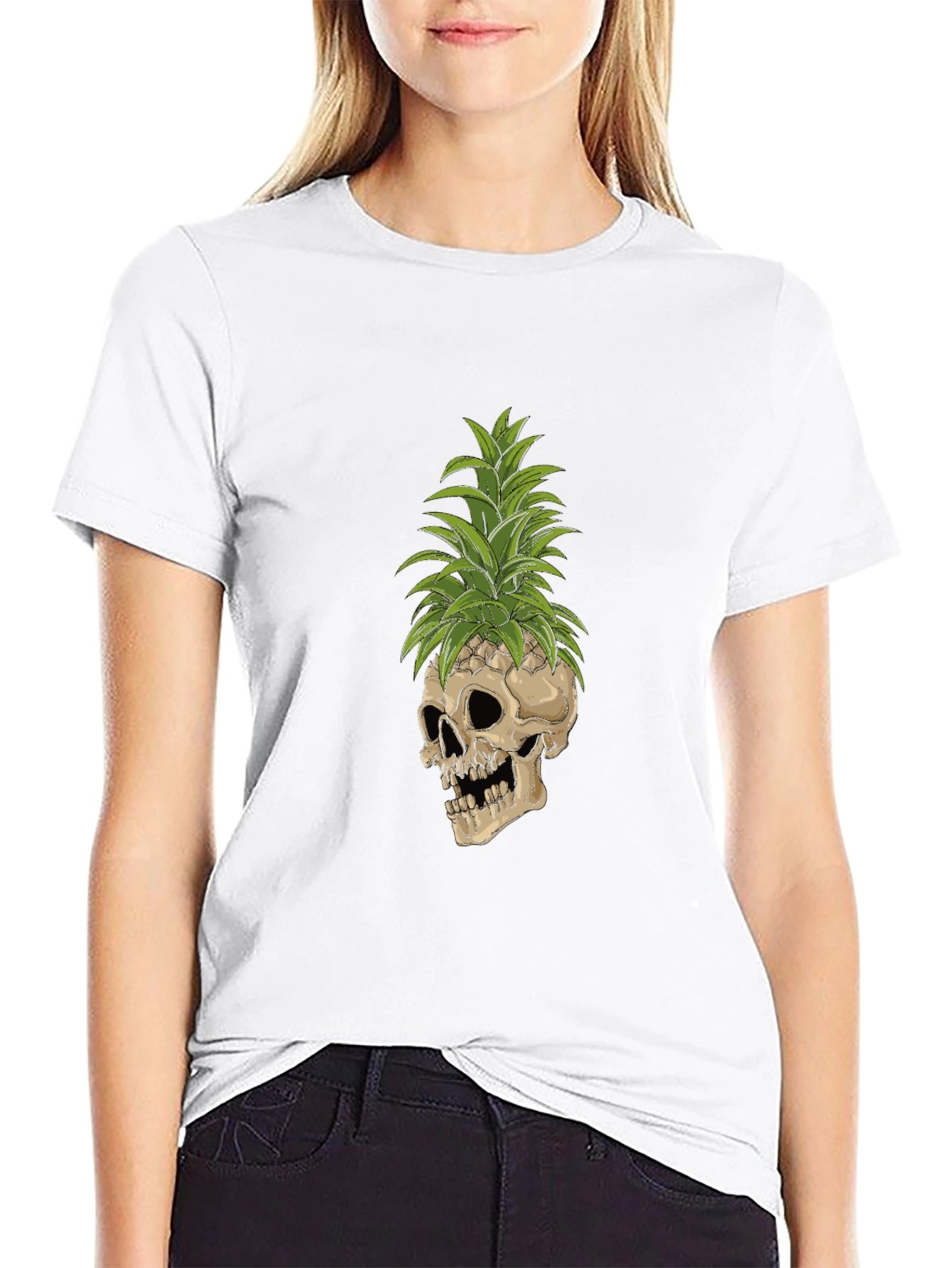 Skull Pineapple Graphic Tee - Black Cotton T-Shirt