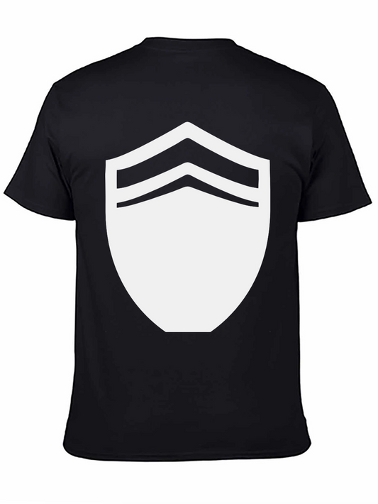 Black T-Shirt with White Chevron Shield Graphic