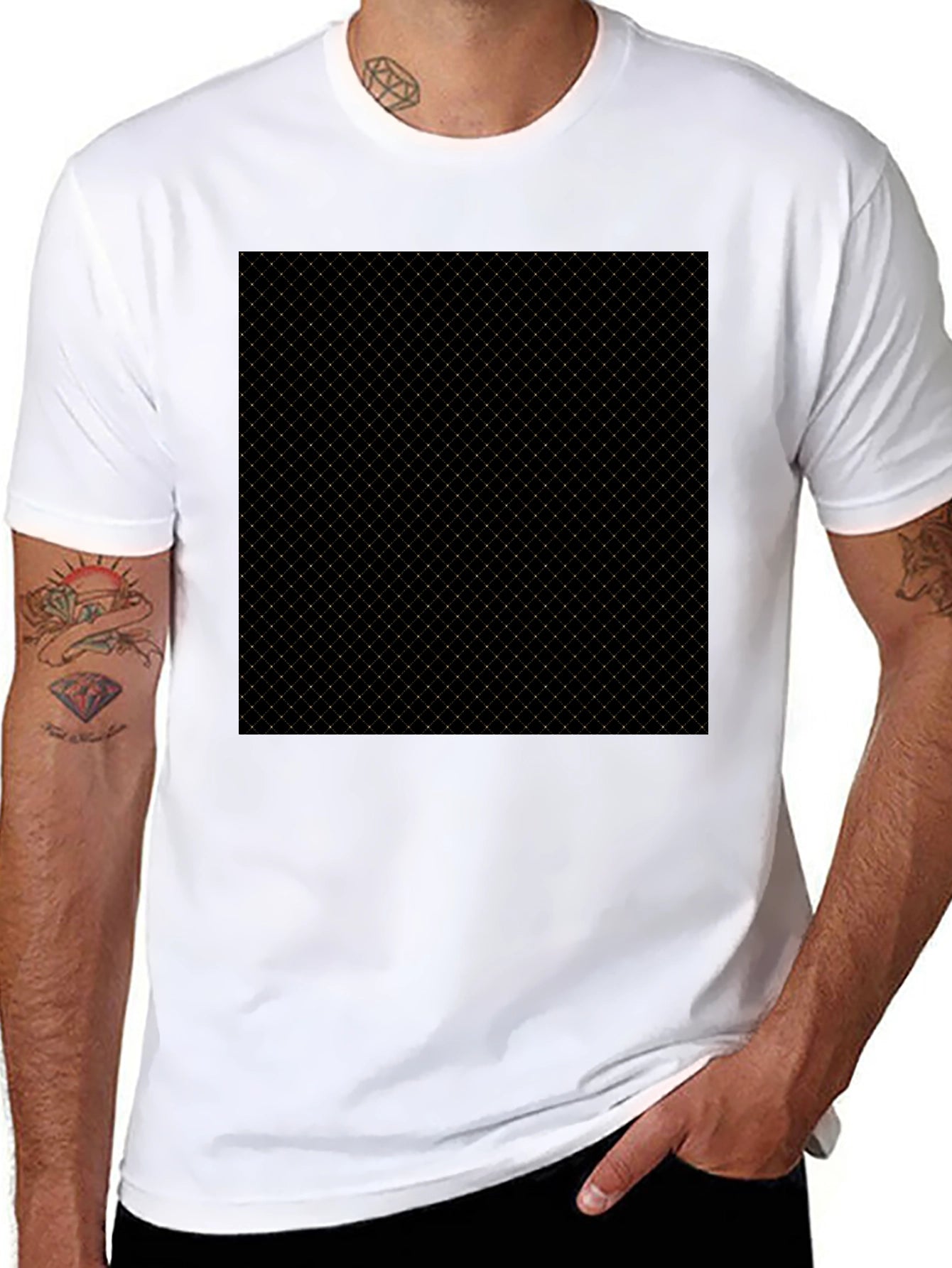 Modern Black Tee - Geometric Grid Pattern
