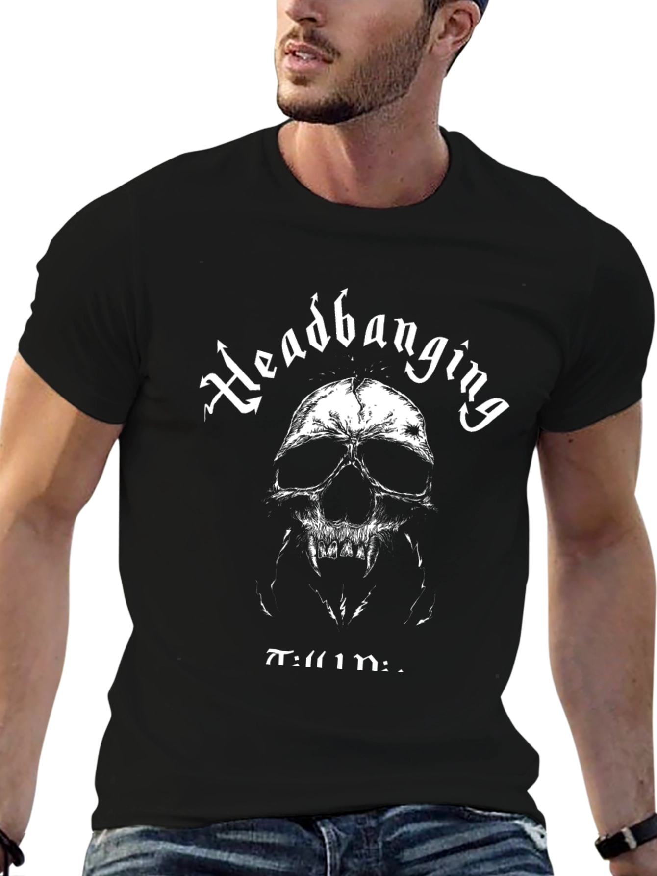 Headbanging T-Shirt Skull Graphic Black Tee
