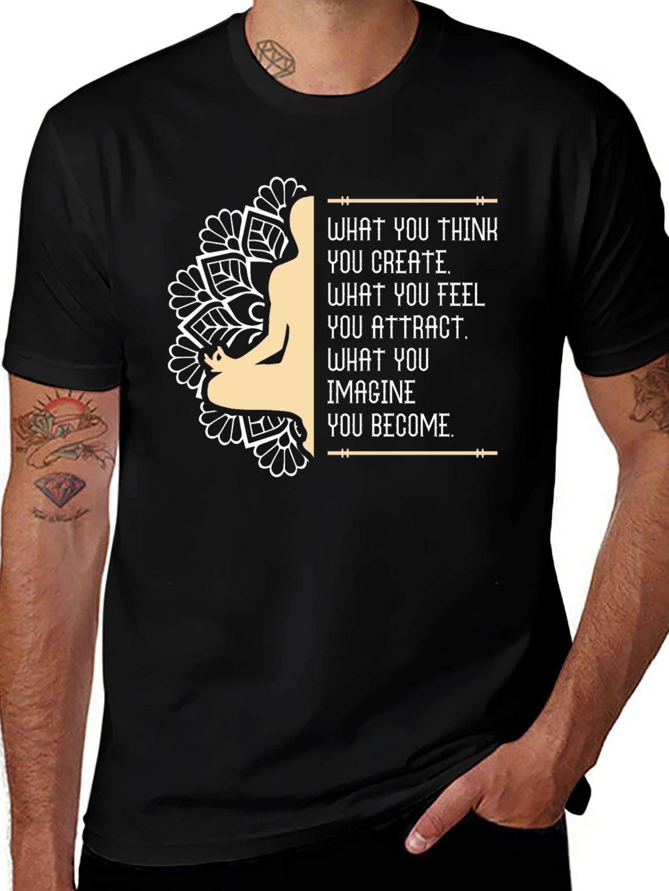 Inspirational Mandala T-Shirt - Think Feel Imagine