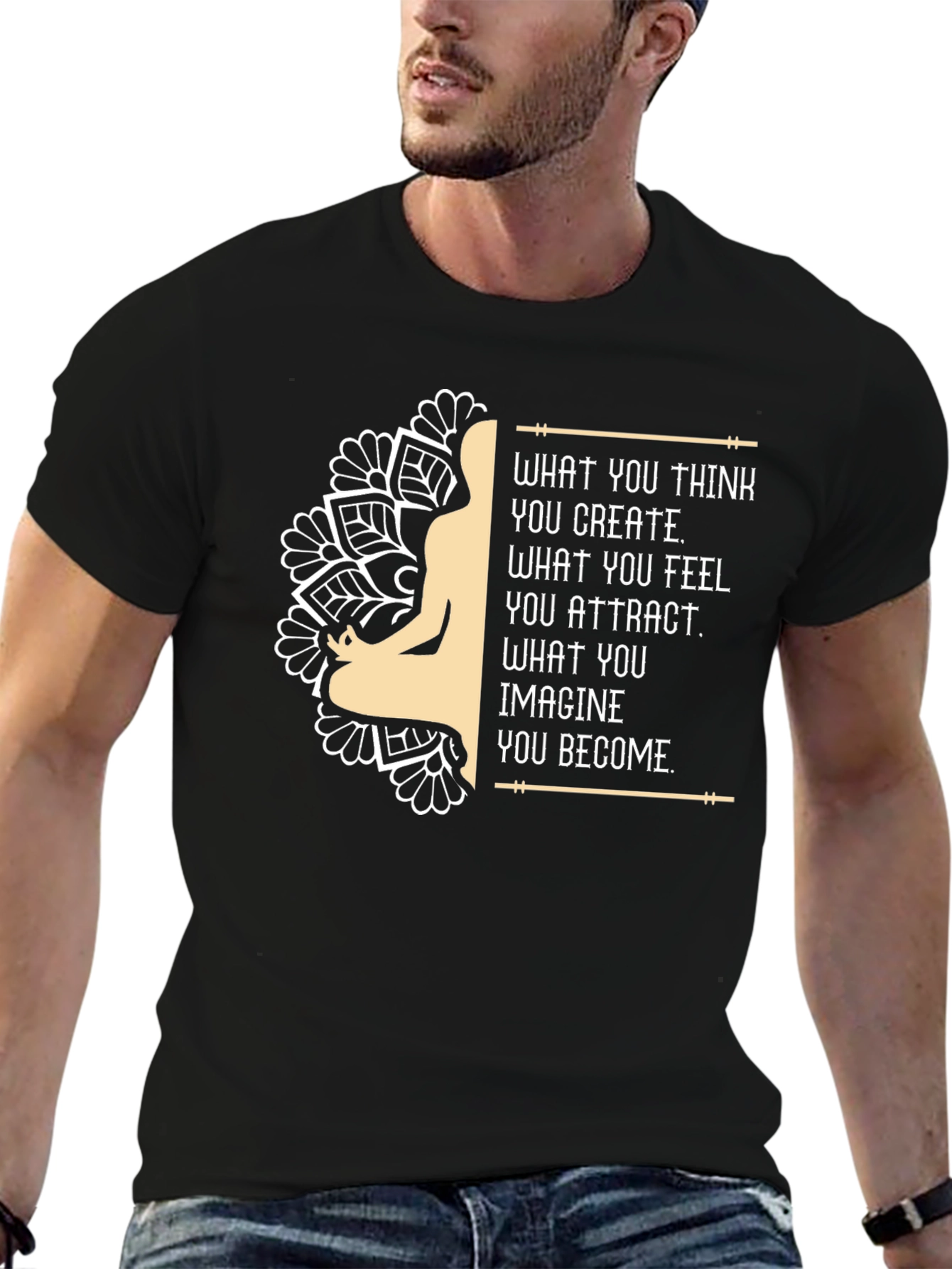 Inspirational Mandala T-Shirt - Think Feel Imagine