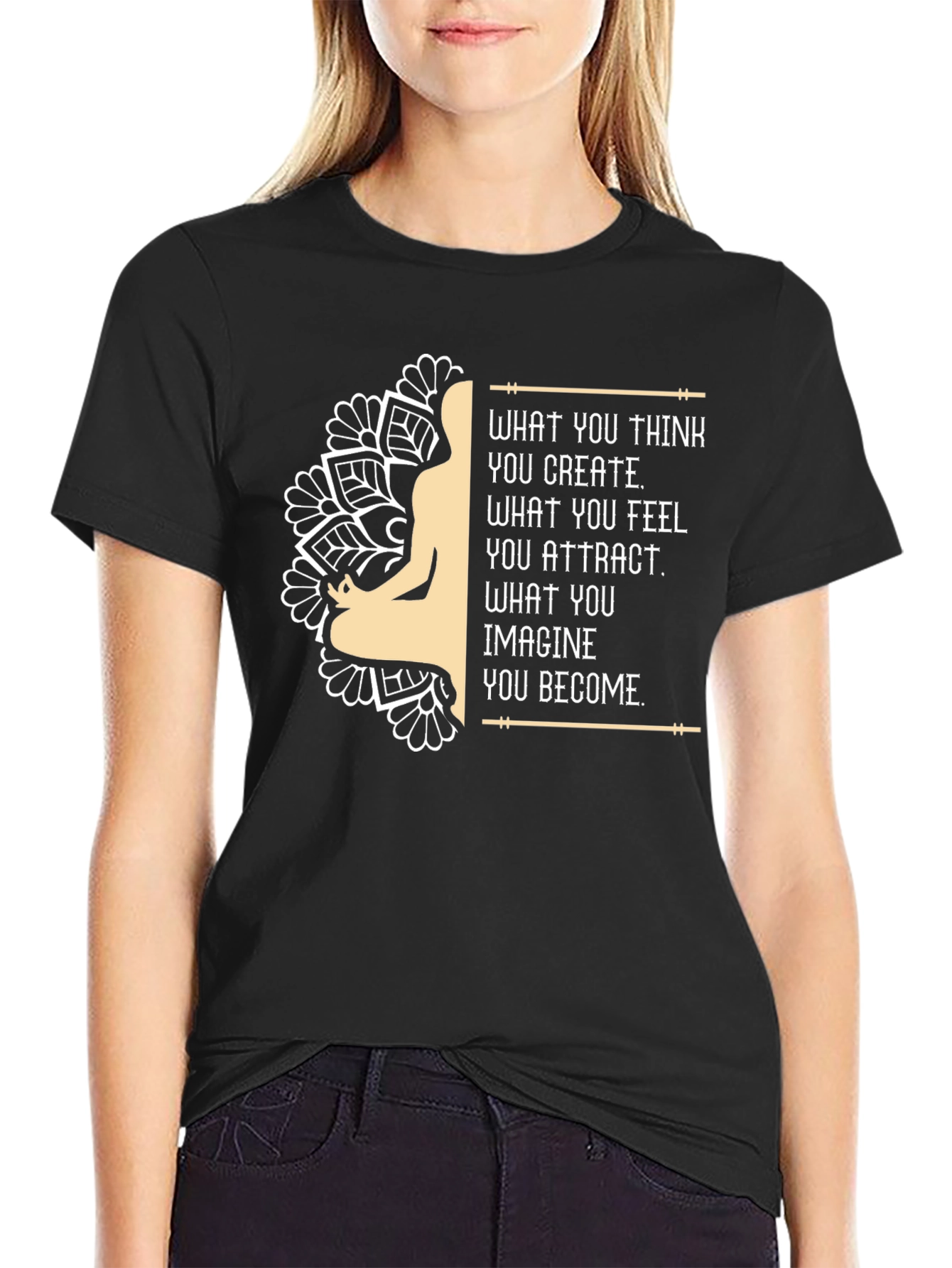 Inspirational Mandala T-Shirt - Think Feel Imagine