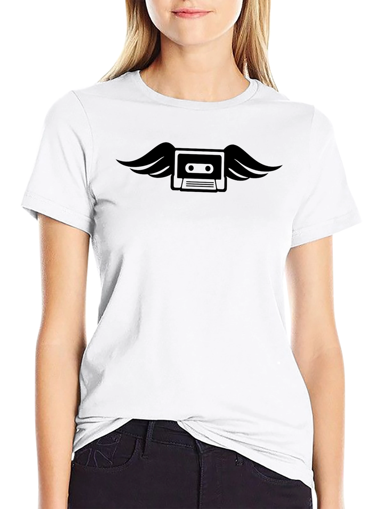 Winged Cassette Tape Graphic Tee - Classic Black