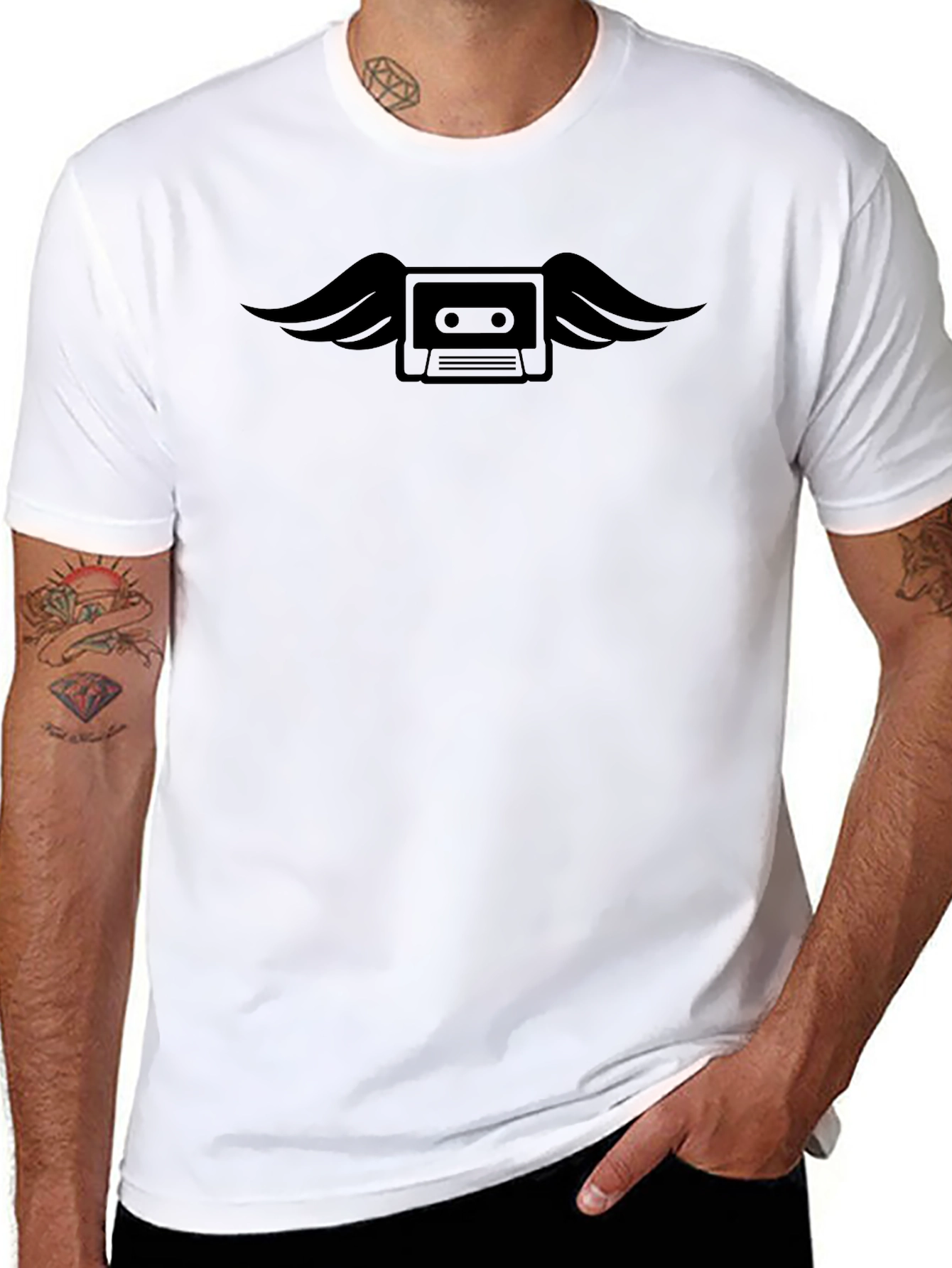 Winged Cassette Tape Graphic Tee - Classic Black