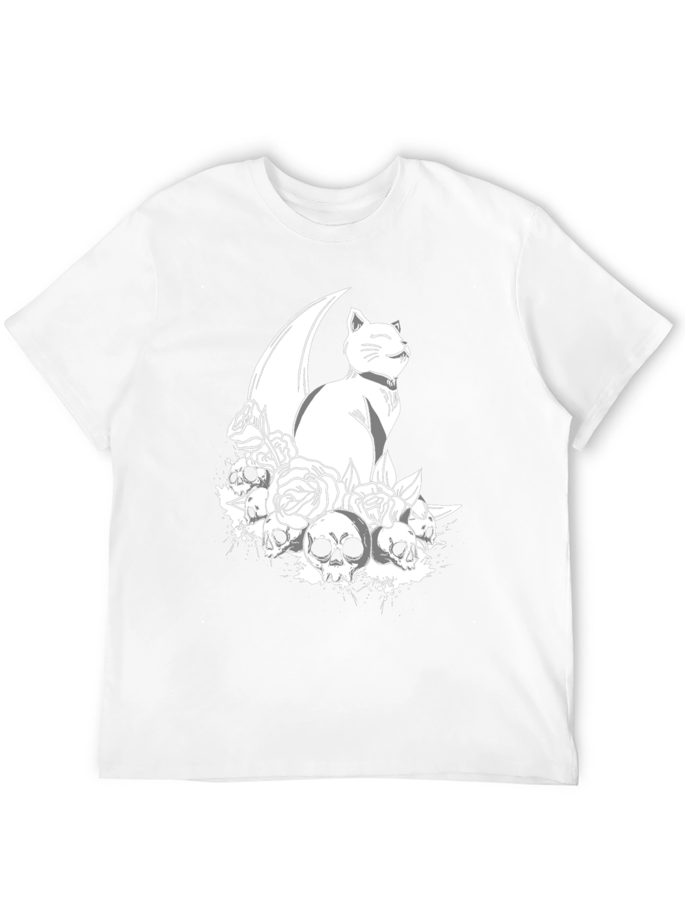 Gothic Cat & Skulls T-Shirt - Black