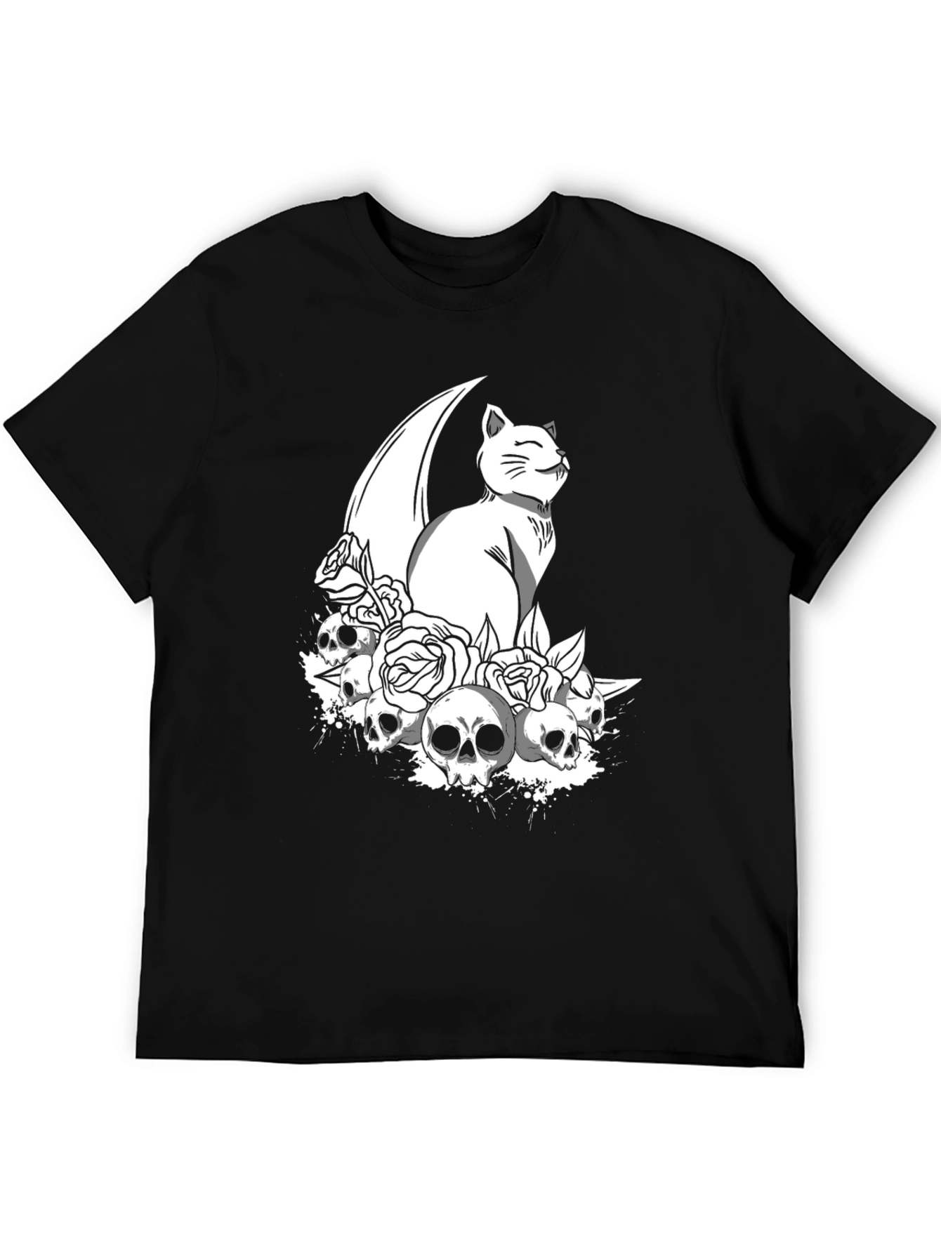 Gothic Cat & Skulls T-Shirt - Black