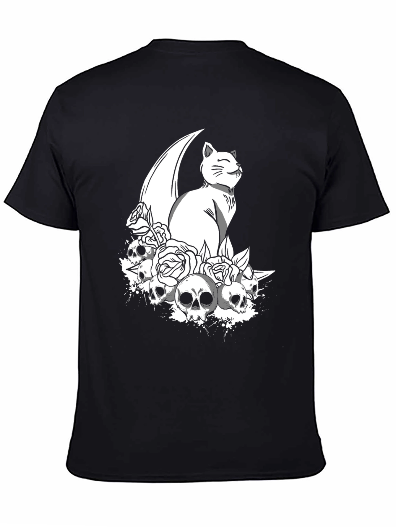 Gothic Cat & Skulls T-Shirt - Black