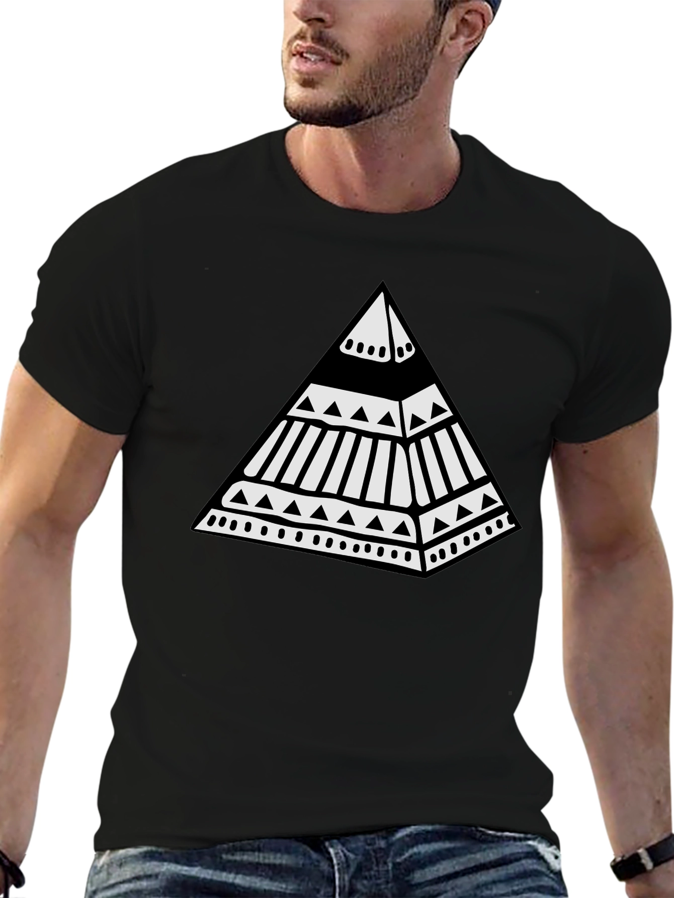 Tribal Pyramid Graphic Tee - Unique Black T-Shirt