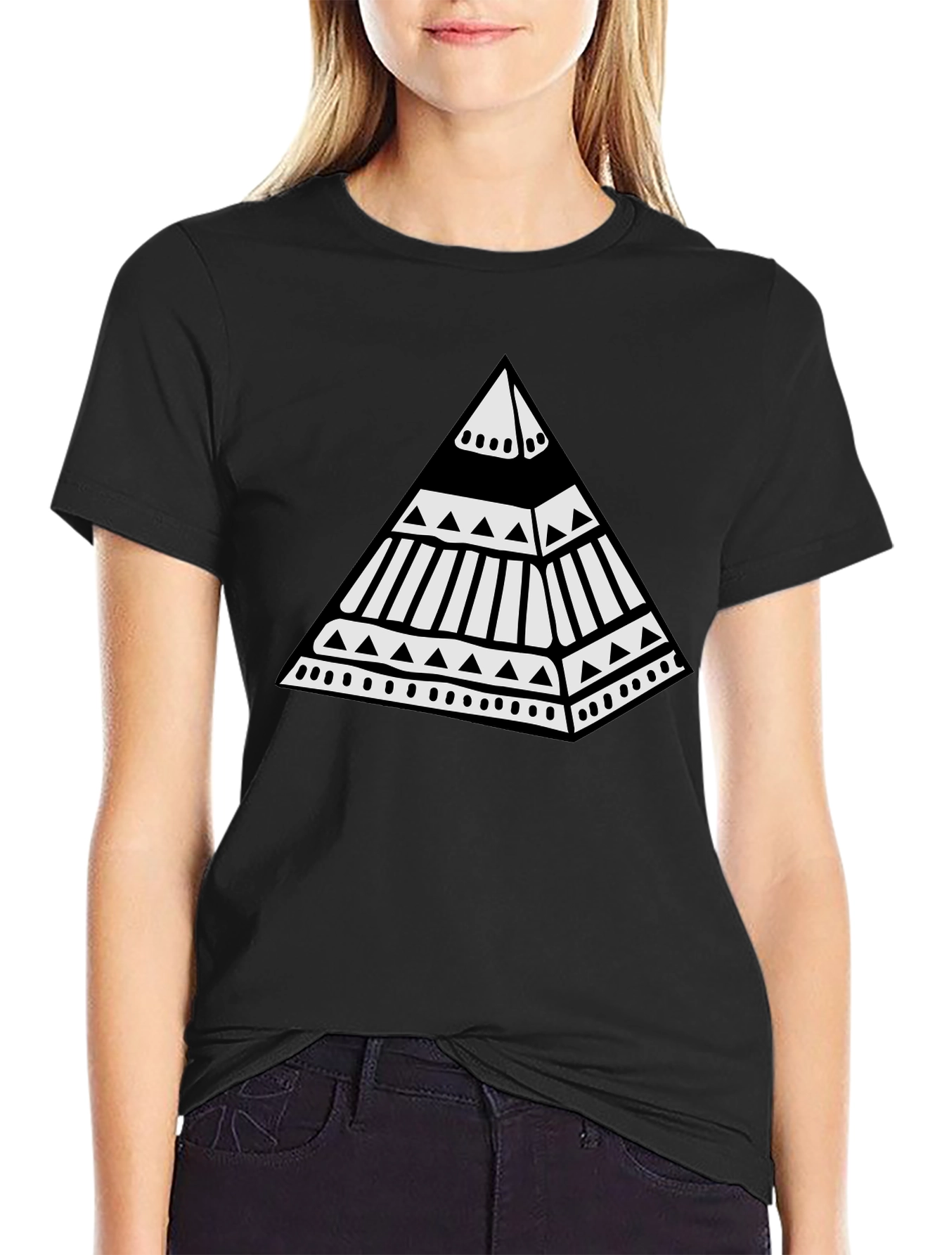 Tribal Pyramid Graphic Tee - Unique Black T-Shirt