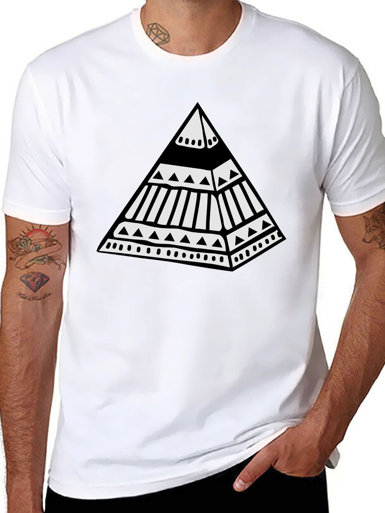 Tribal Pyramid Graphic Tee - Unique Black T-Shirt