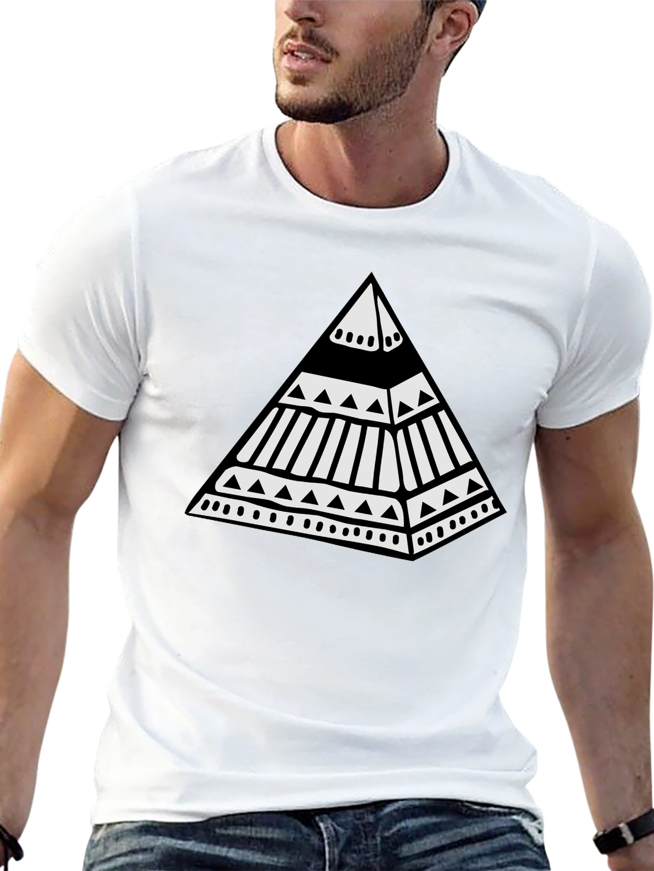 Tribal Pyramid Graphic Tee - Unique Black T-Shirt