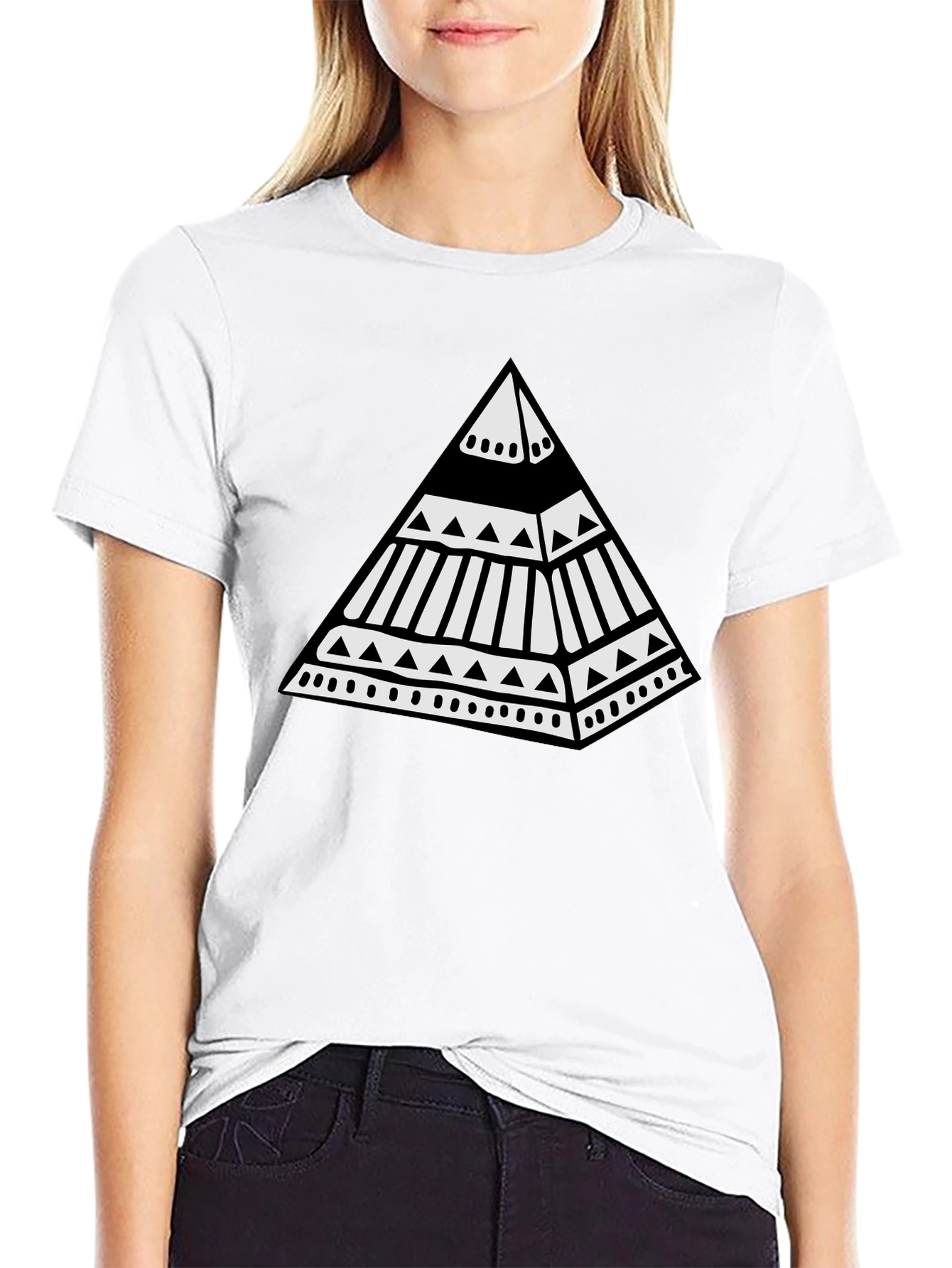 Tribal Pyramid Graphic Tee - Unique Black T-Shirt