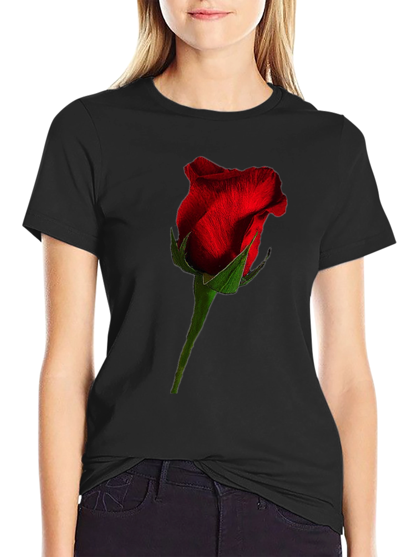 Rose Graphic Black T-Shirt - Floral Casual Tee