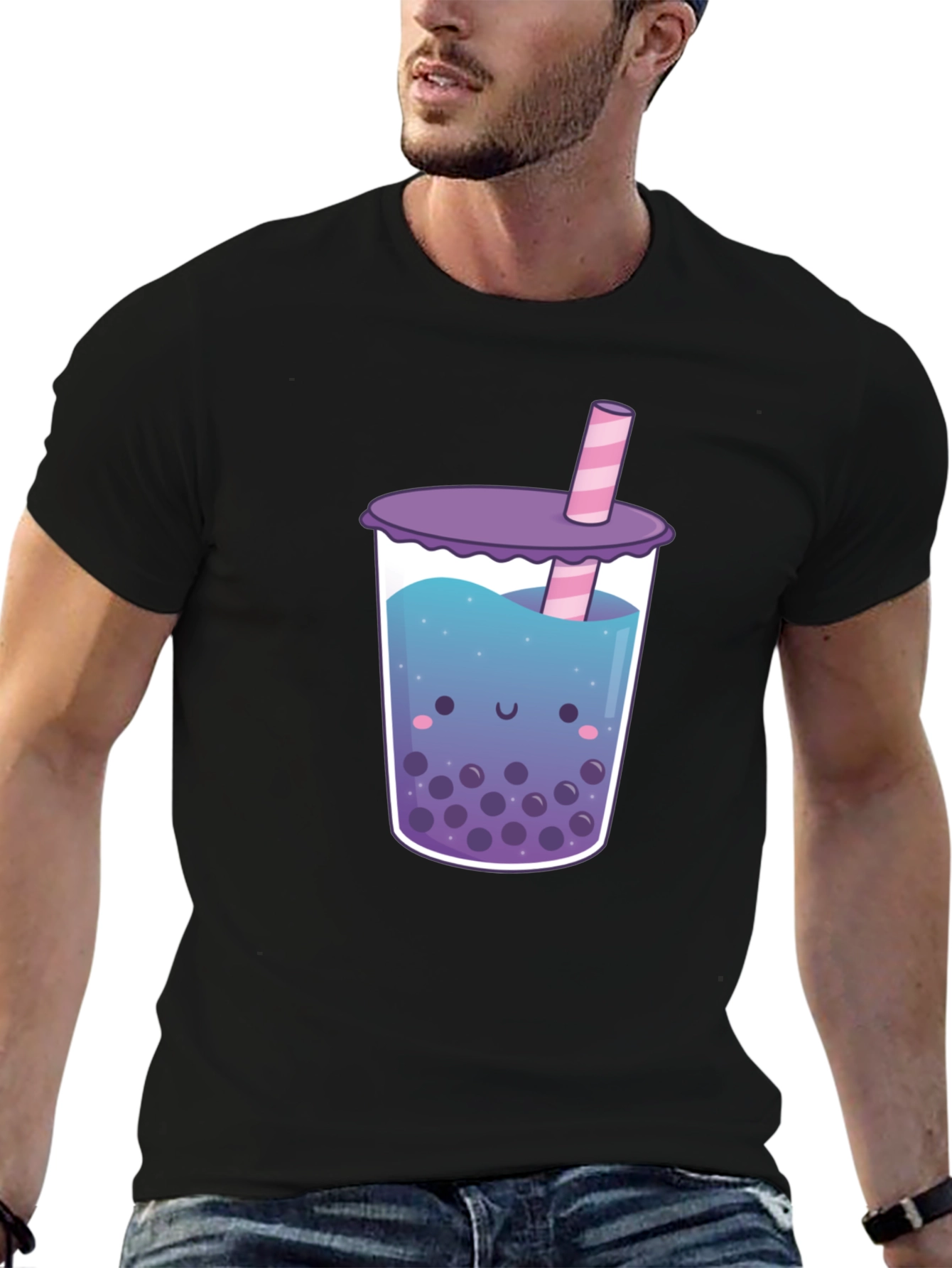 Kawaii Bubble Tea Graphic Tee - Unisex Black T-Shirt