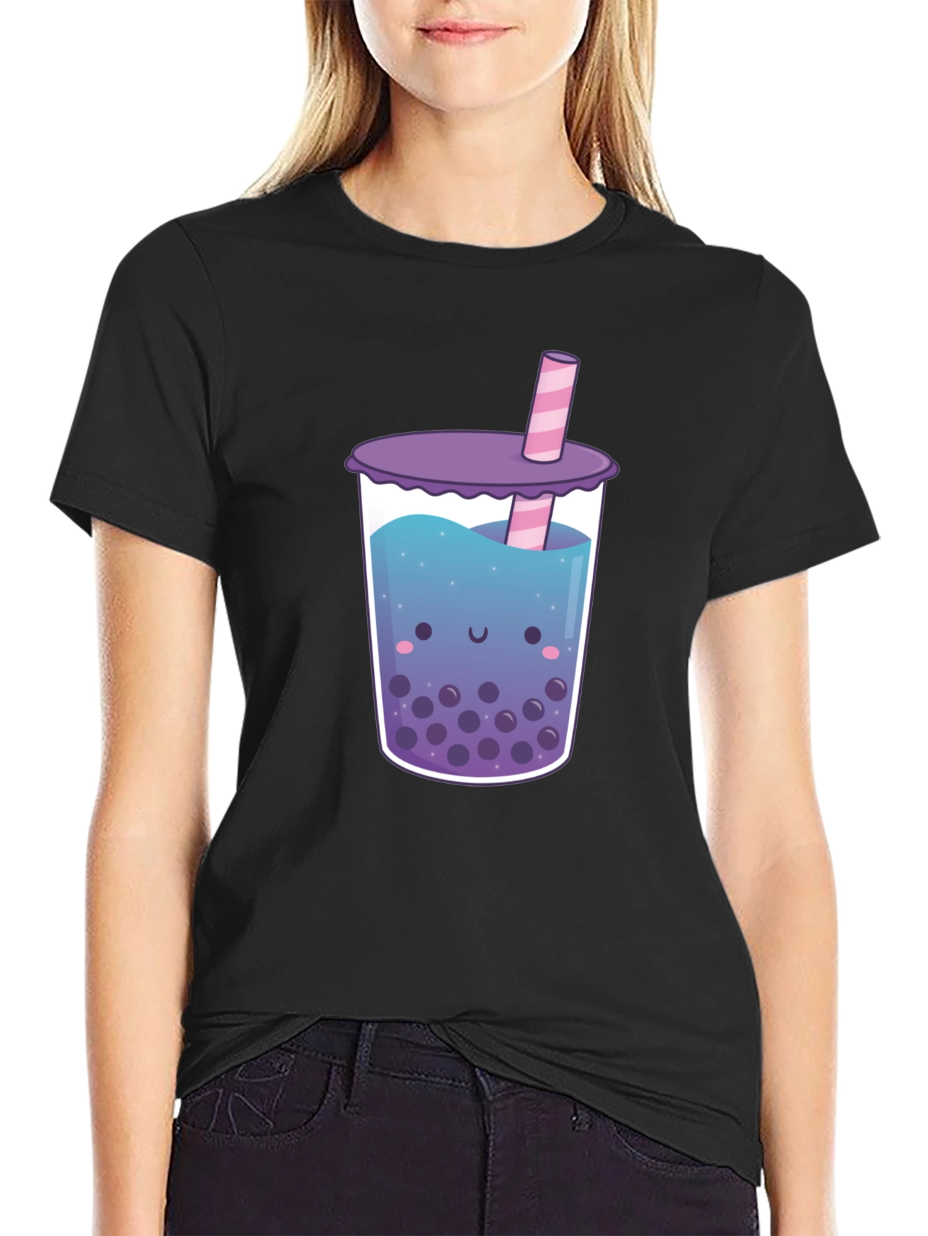 Kawaii Bubble Tea Graphic Tee - Unisex Black T-Shirt