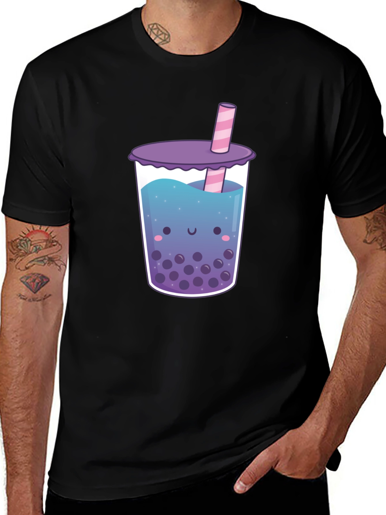 Kawaii Bubble Tea Graphic Tee - Unisex Black T-Shirt