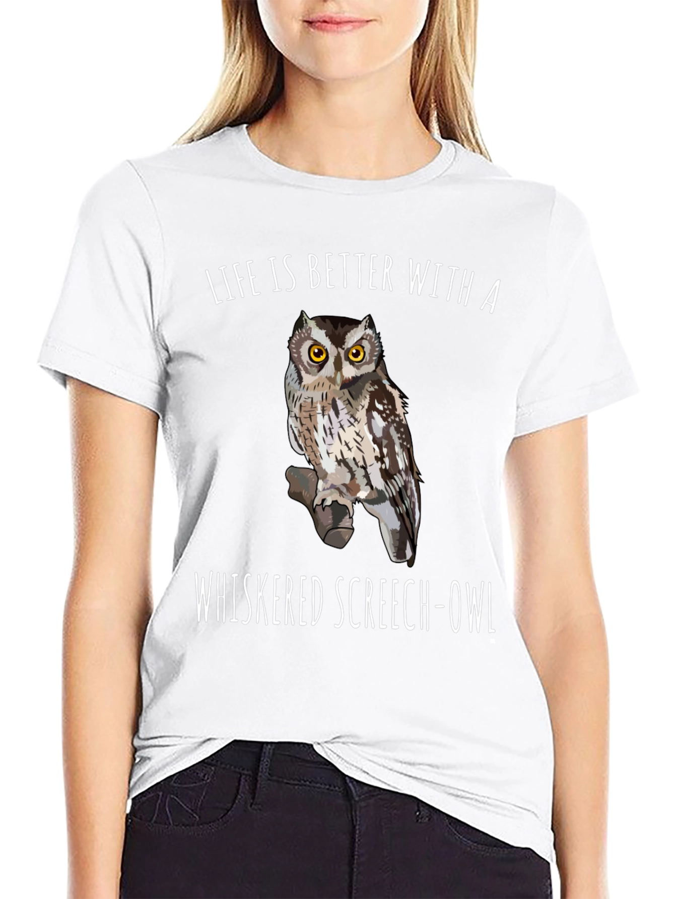 Whiskered Screech Owl Graphic Tee Black T-Shirt