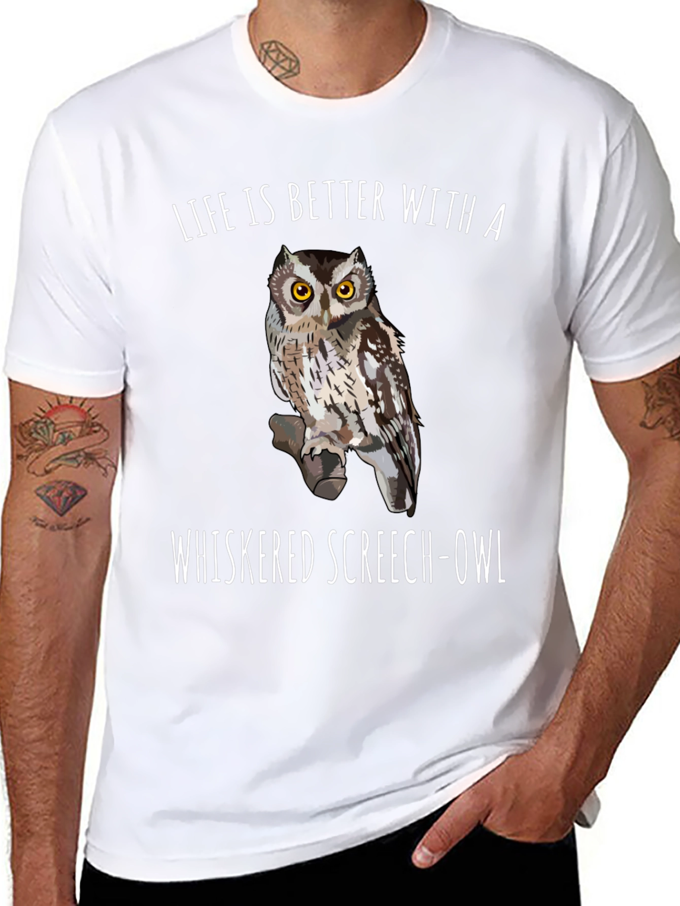 Whiskered Screech Owl Graphic Tee Black T-Shirt
