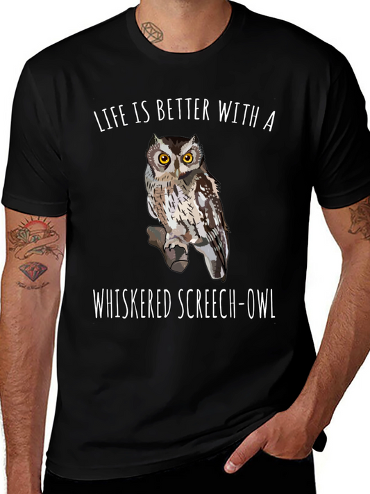 Whiskered Screech Owl Graphic Tee Black T-Shirt