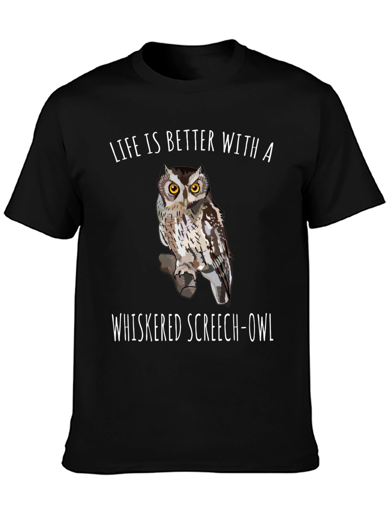 Whiskered Screech Owl Graphic Tee Black T-Shirt