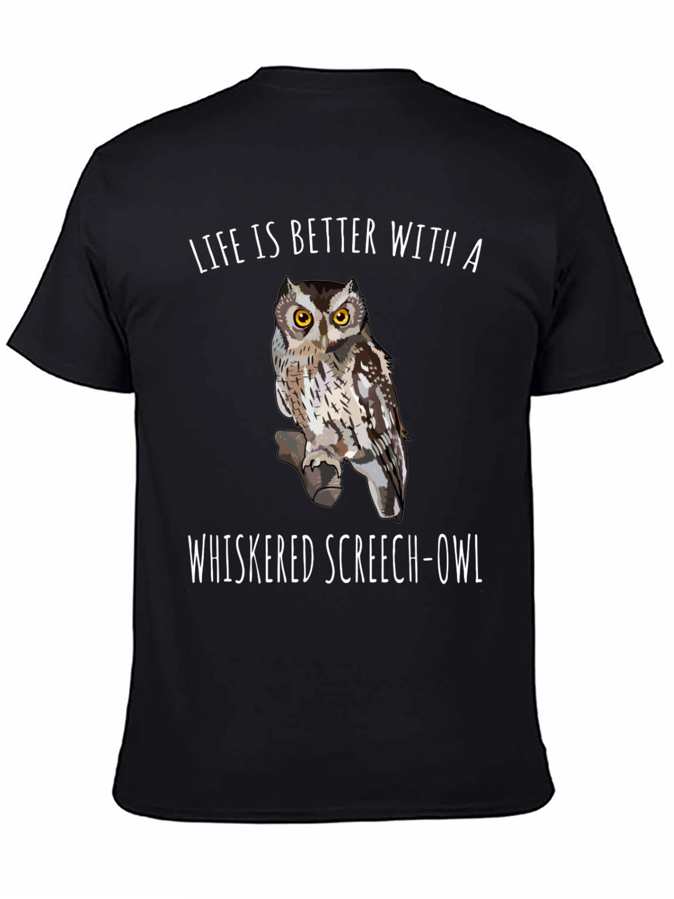 Whiskered Screech Owl Graphic Tee Black T-Shirt