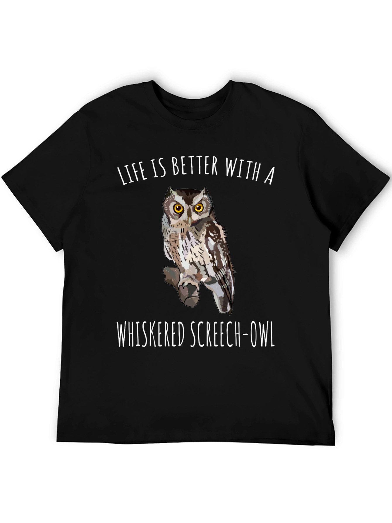 Whiskered Screech Owl Graphic Tee Black T-Shirt