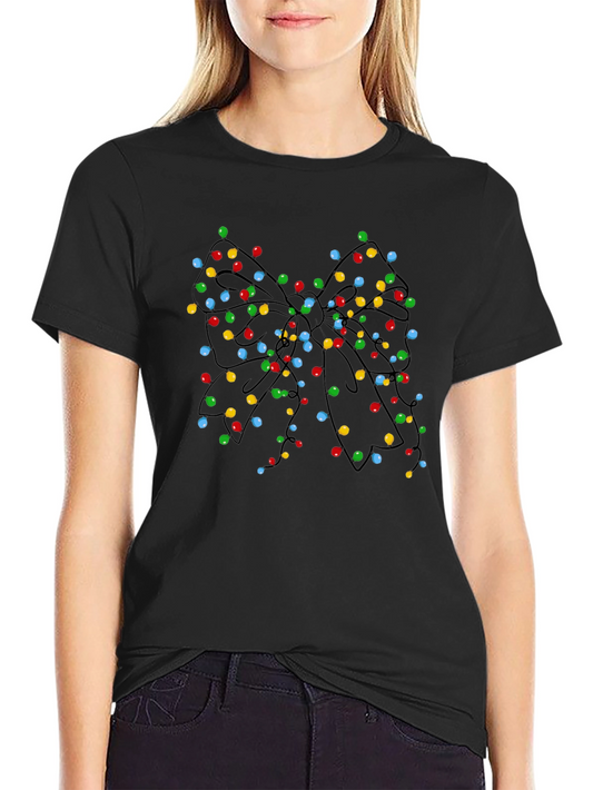 Christmas Lights Bow Black T-Shirt