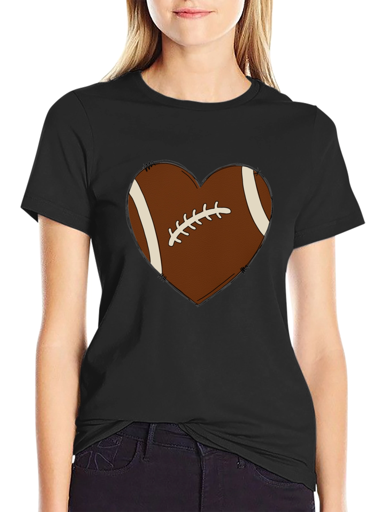 Football Heart Graphic Tee - Black T-Shirt