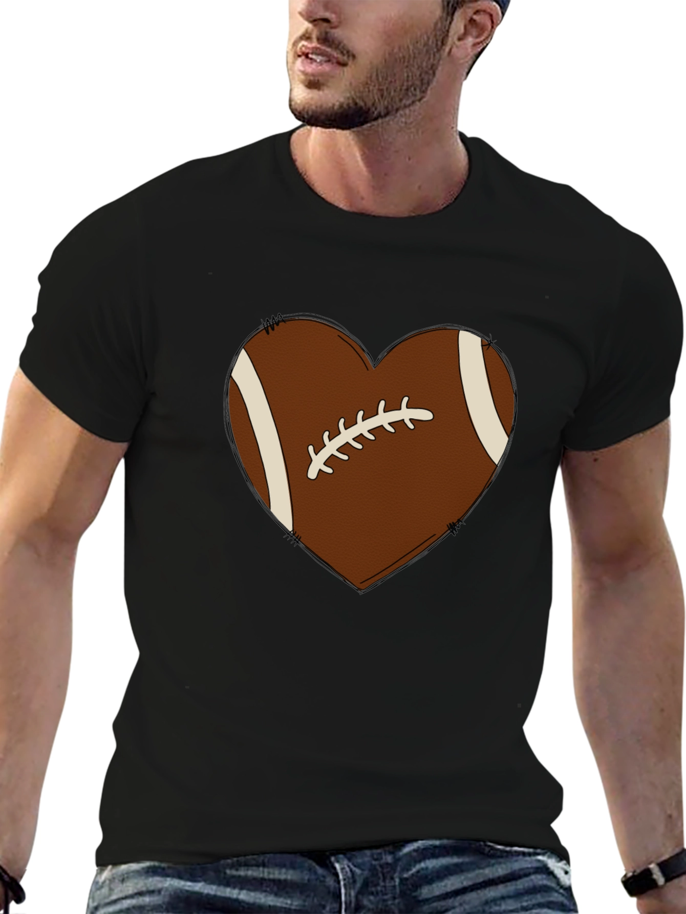 Football Heart Graphic Tee - Black T-Shirt