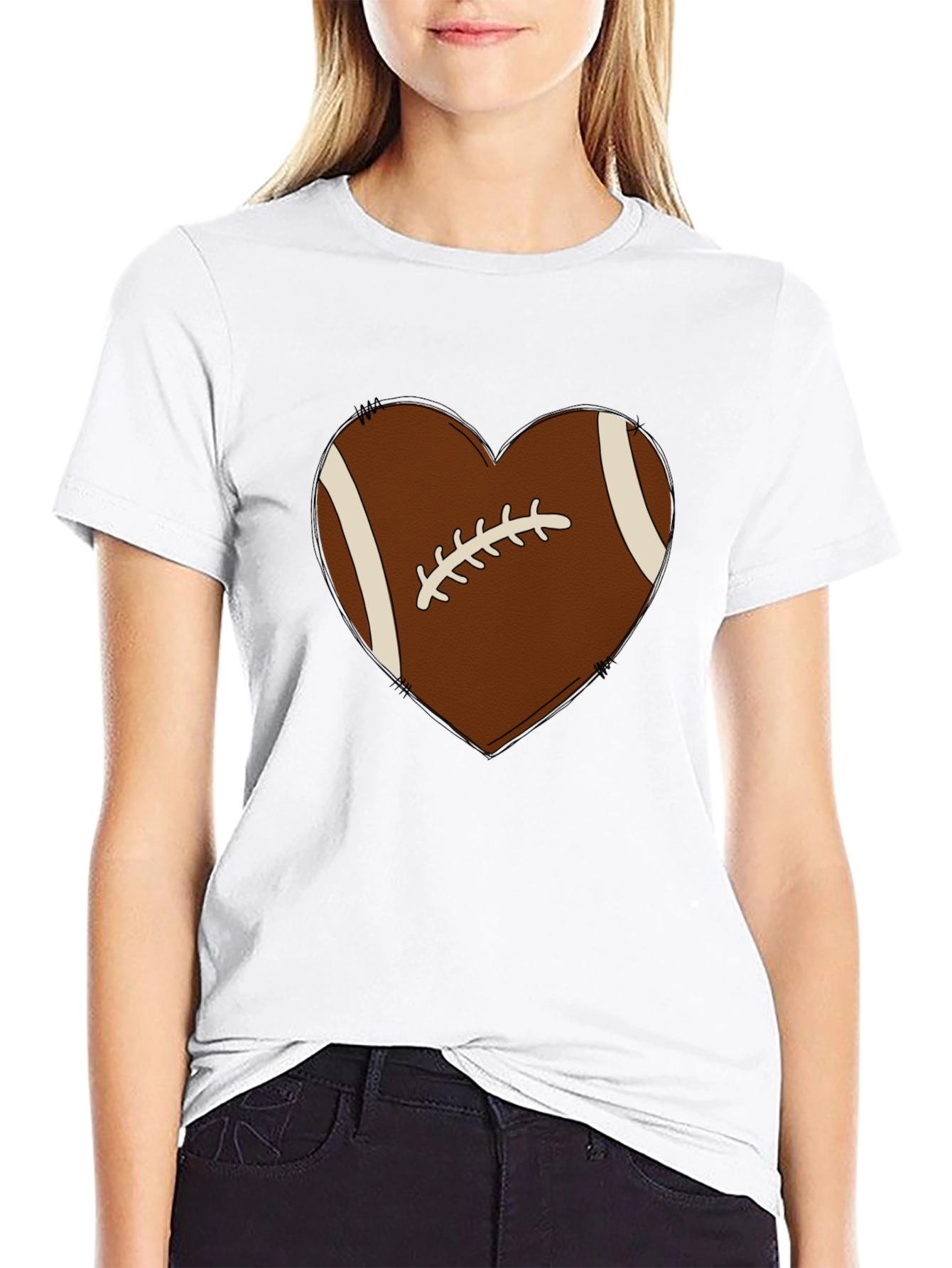 Football Heart Graphic Tee - Black T-Shirt