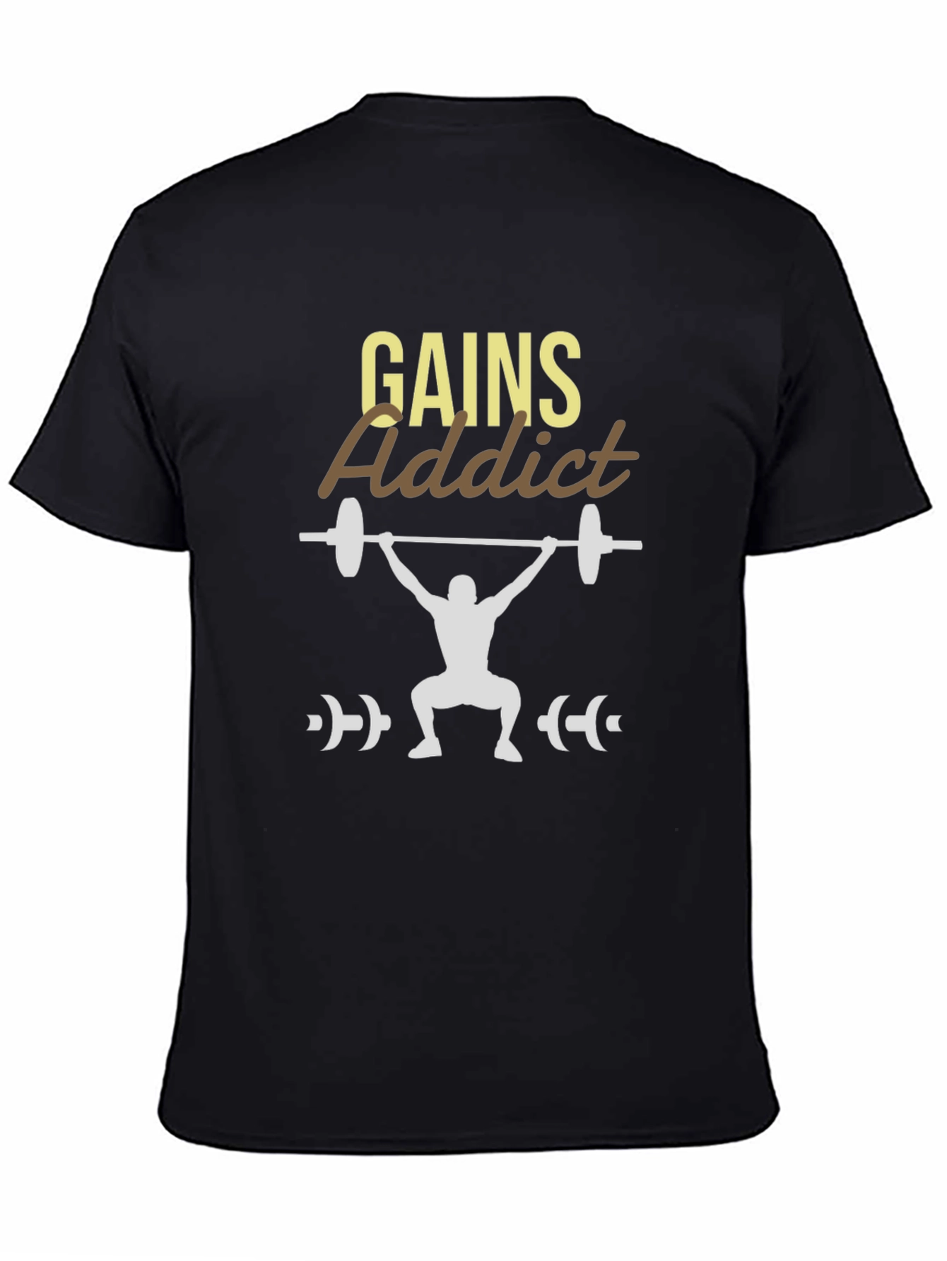 Gains Addict Black T-Shirt - Weightlifting Design