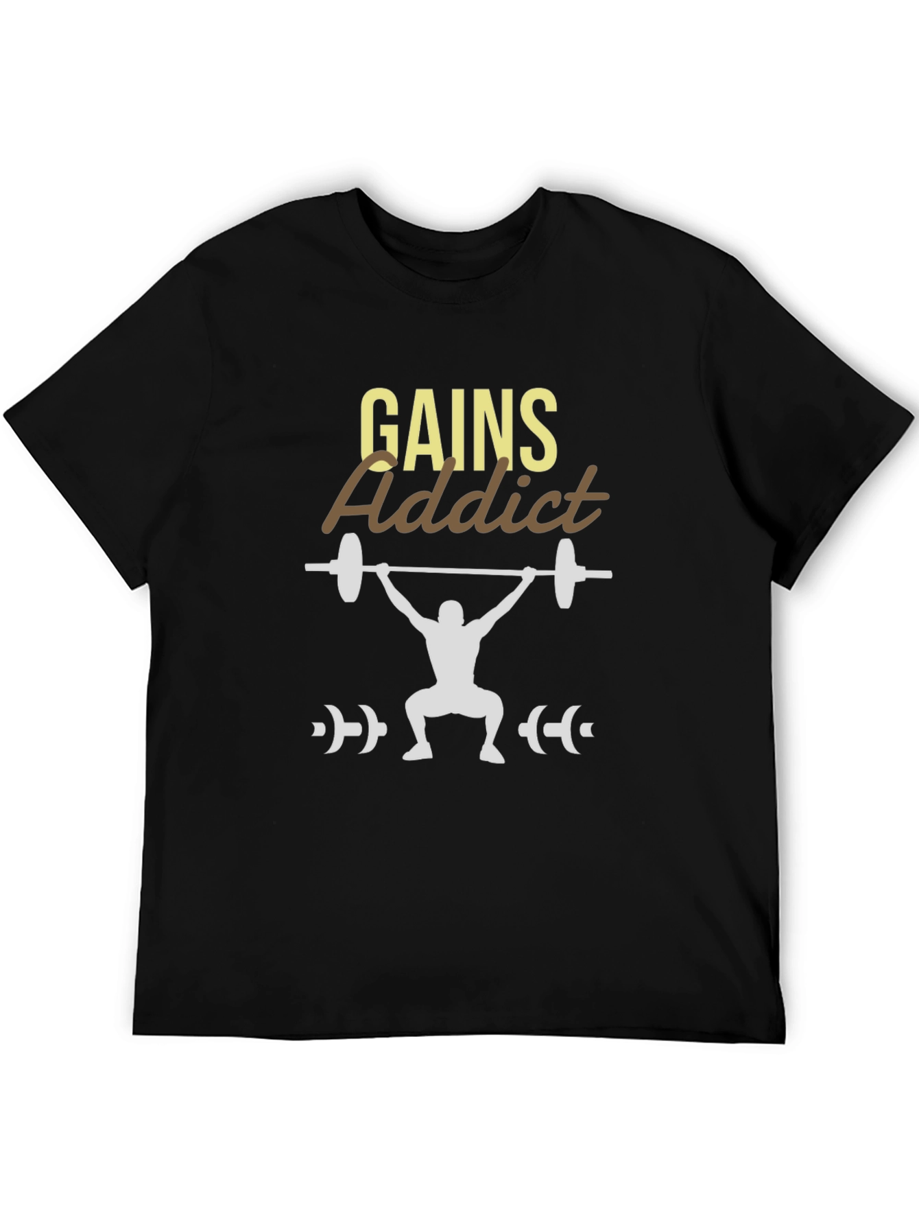Gains Addict Black T-Shirt - Weightlifting Design