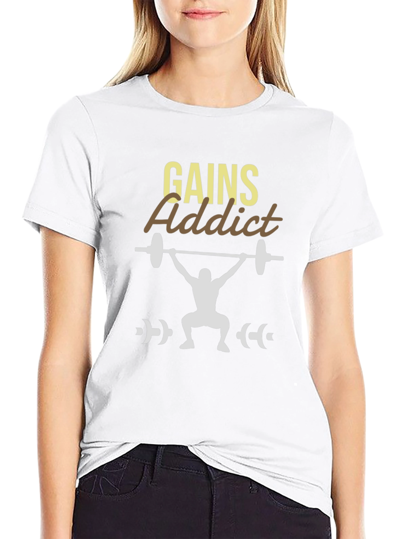 Gains Addict Black T-Shirt - Weightlifting Design