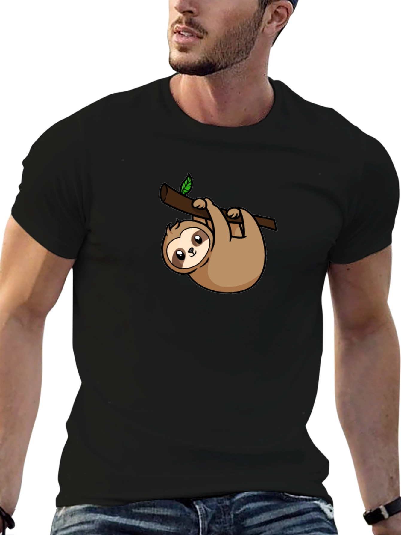 Cute Sloth Graphic Tee - Black